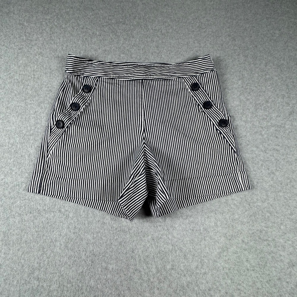 Trina Turk Navy White Striped Sailor Shorts Button Detail Size 2 2104511YD1‎